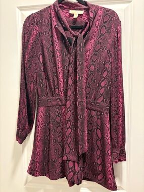 Michael Kors Magenta Snake-Print Tie-Neck Blouse
